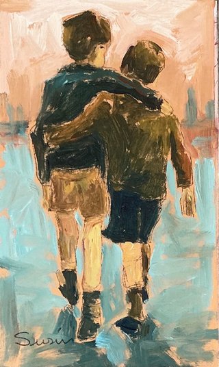 Cuadro inspirado. Niños caminando. Demetrio Susín