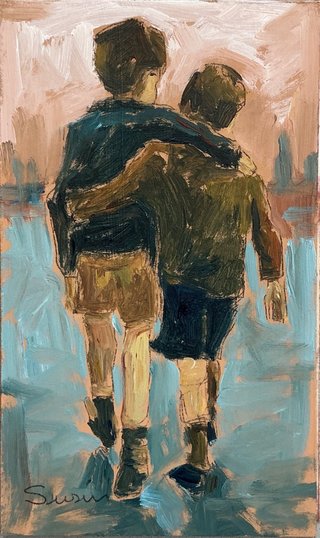 Cuadro inspirado. Niños caminando. Demetrio Susín