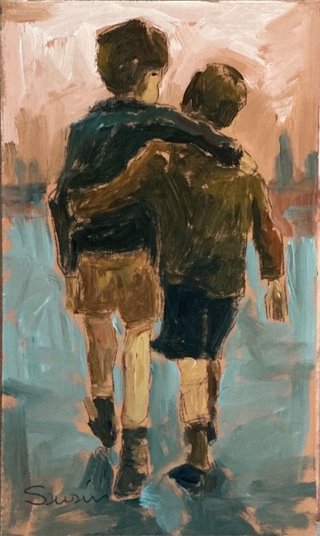 Cuadro inspirado. Niños caminando. Demetrio Susín