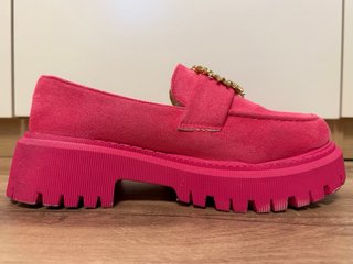 Mocasines Track De Antelina Fucsia Pedrería T. 40