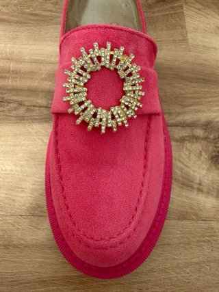 Mocasines Track De Antelina Fucsia Pedrería T. 40