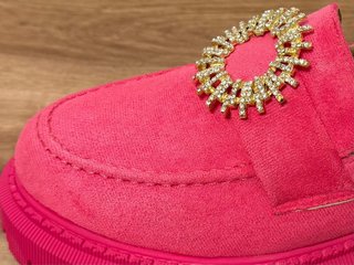 Mocasines Track De Antelina Fucsia Pedrería T. 40