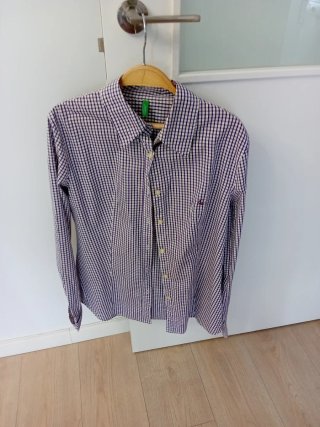 Camisa Benetton cuadros azul y blanco