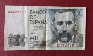 Lote Billetes Españoles: 1000, 500, 100, 1 Peseta