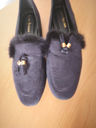 Mocasines ante azul marino con pelo