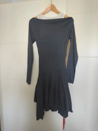 Vestido Zara M gris drapeado asimétrico 38 nuevo