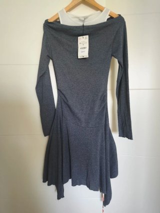 Vestido Zara M gris drapeado asimétrico 38 nuevo