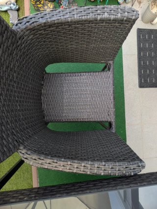 Mesa y 2 sillas exterior ratán cristal
