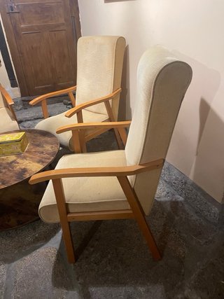 Conjunto 3 sillones vintage tela y madera