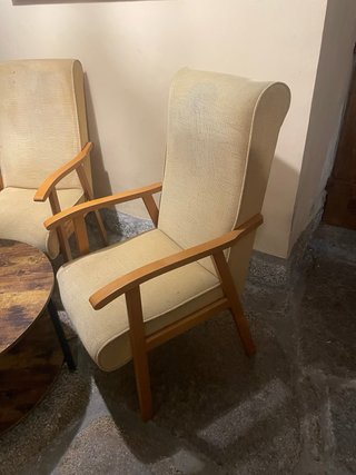 Conjunto 3 sillones vintage tela y madera