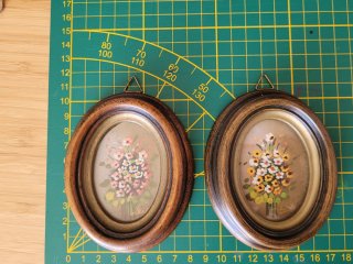 Coppia Cornici Ovale Dipinti Fiori Legno