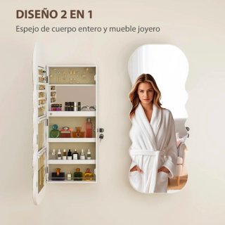 Espejo joyero con luz LED de pared o puerta blanco