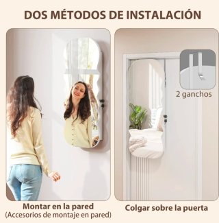 Espejo joyero con luz LED de pared o puerta blanco