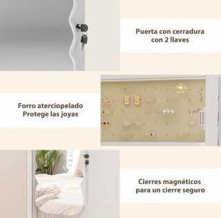 Espejo joyero con luz LED de pared o puerta blanco