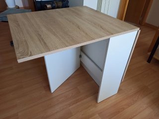 Mesa comedor plegable roble y blanco