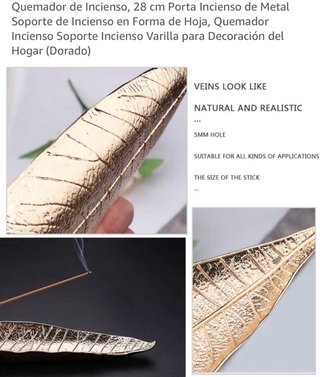 Porta incienso hoja metal dorado 28 cm