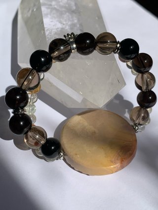 Pulsera Doble Fénix｜Cuarzo Ahumado & Cuarzo Dorado