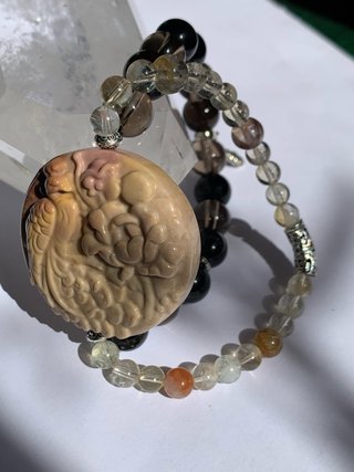 Pulsera Doble Fénix｜Cuarzo Ahumado & Cuarzo Dorado