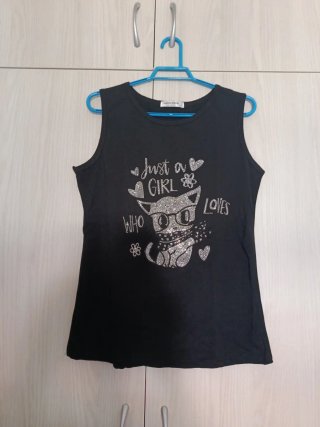 Camiseta tirantes niña gato brillante, talla M-L