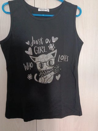 Camiseta tirantes niña gato brillante, talla M-L