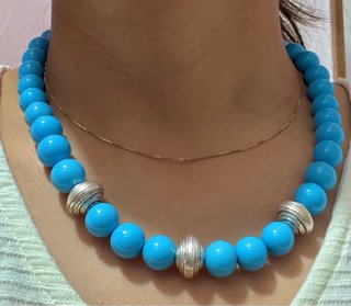 Collar antiguo cristal Murano turquesa plata