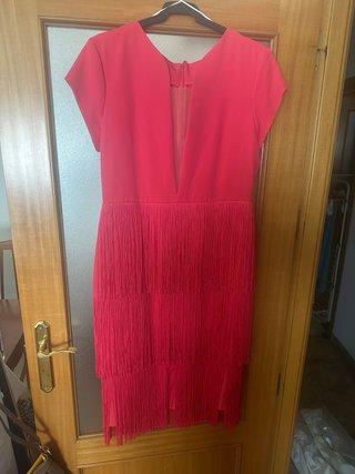 Vestido fiesta flecos fucsia