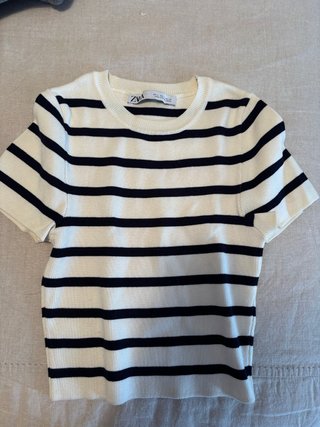Top Zara Rayas Manga Corta Punto