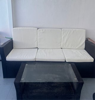 Conjunto Terraza Ratán Negro y Mesa Cristal