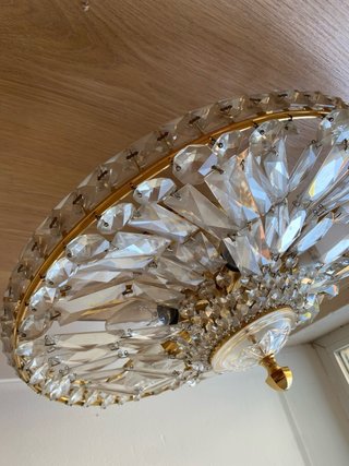 Lámpara de techo antigua metal dorado y cristal