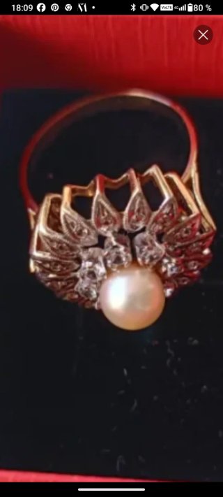 Anillo Oro Blanco Perla Natural Zafiros