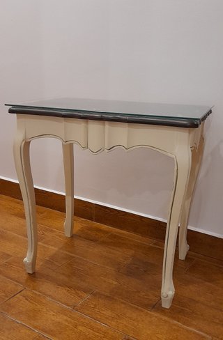 Juego 3 mesitas auxiliares cristal y madera
