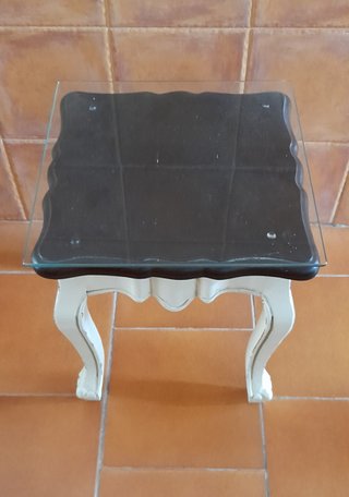 Juego 3 mesitas auxiliares cristal y madera