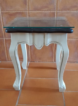 Juego 3 mesitas auxiliares cristal y madera