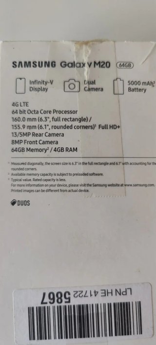 Samsung M20 64GB 4GB RAM con pantalla rota.