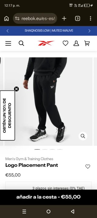 Pantalón chándal Reebok negro