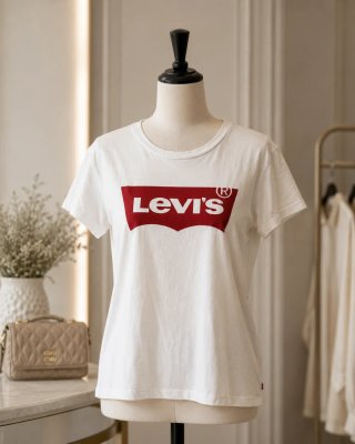 T-shirt Levi's donna bianca logo rosso