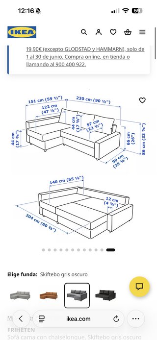 Sofá Cama IKEA Gris Tela