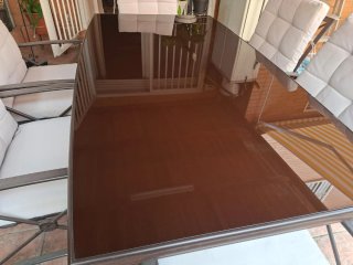 Mesa cristal 1.80m + 6 sillas