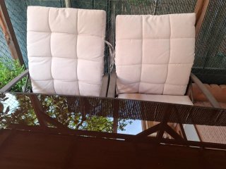 Mesa cristal 1.80m + 6 sillas