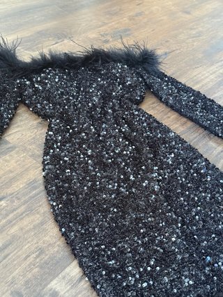 Vestido negro lentejuelas plumas ZARA