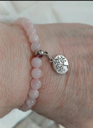 Bracciale Quarzo Rosa con Ciondolo Albero Vita