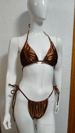 Micro Bikini triangulo marrón bronce con tiras