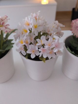 Plantas artificiales con maceteros blancos
