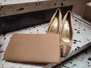 Zapatos y Clutch Madrina Beige/Dorado