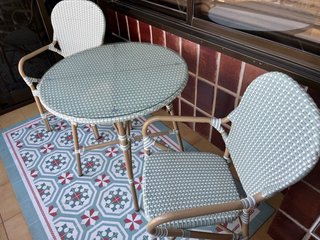 Mesa y 2 Sillas Jardín Ratán y Cristal