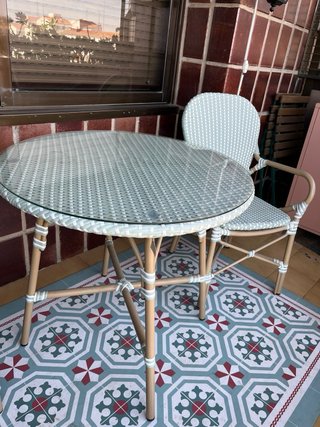 Mesa y 2 Sillas Jardín Ratán y Cristal