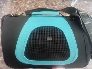 Transportín perro pequeño negro y turquesa