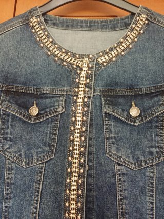 Giubbino jeans donna con perline argento