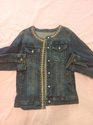 Giubbino jeans donna con perline argento