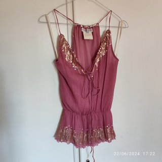 Top Divina rosa con paillettes oro T.S